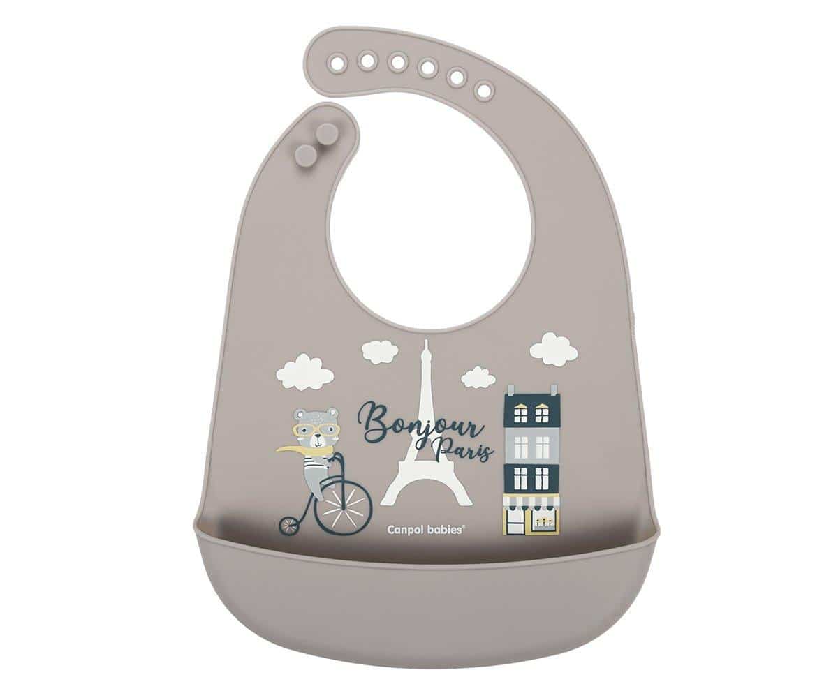 canpol babies bavoir silicone beige avec poche