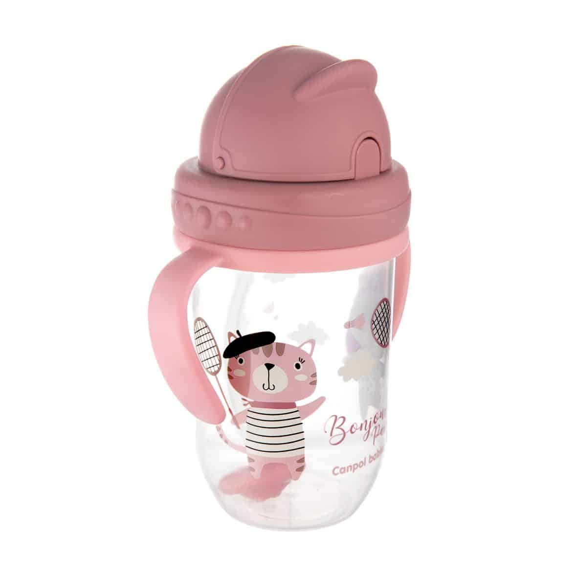 canpol babies tasse anti éclaboussure rose avec paille 270 ml 56/607 – Image 2