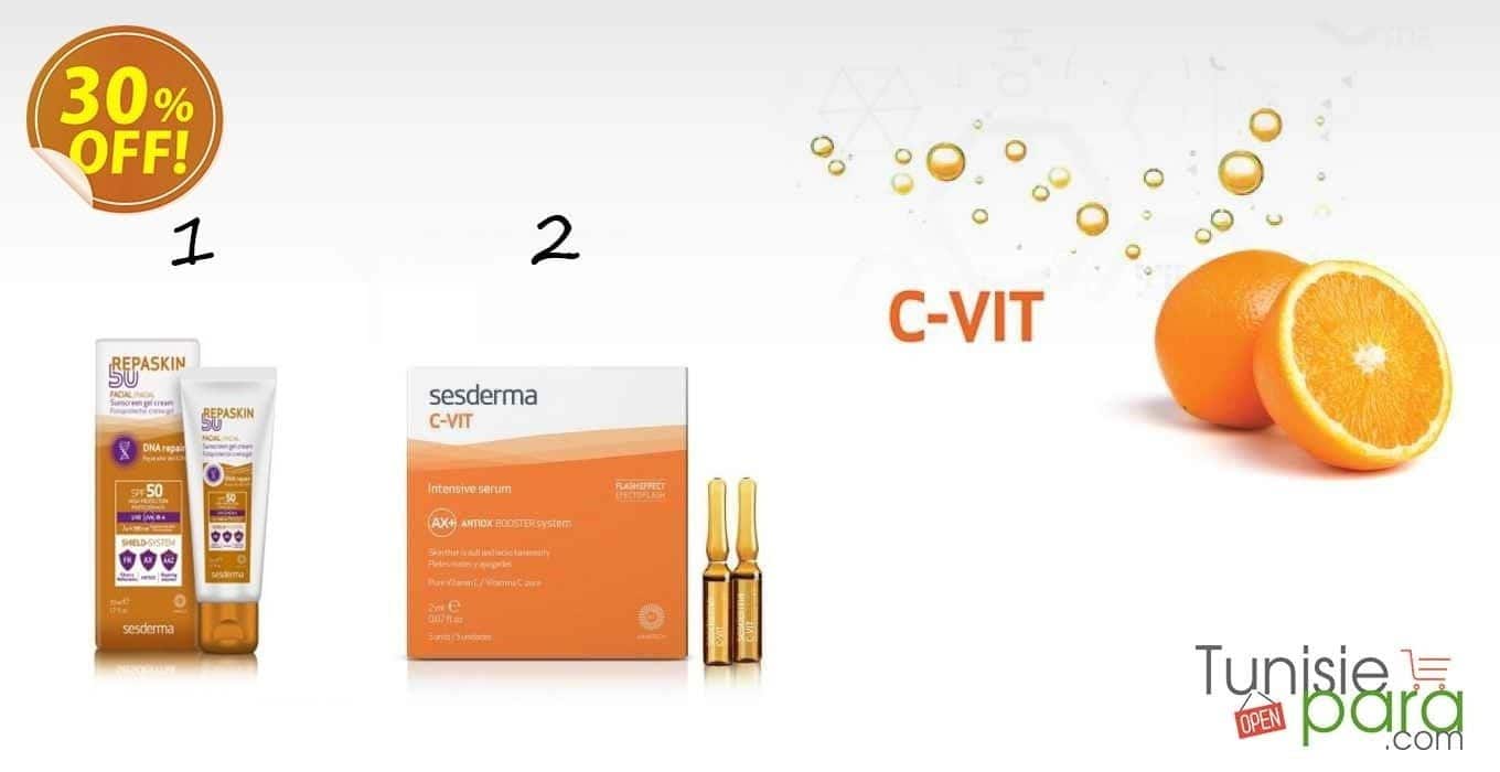 Sesderma Pack Ampoule c-vit + Repaskin ecran