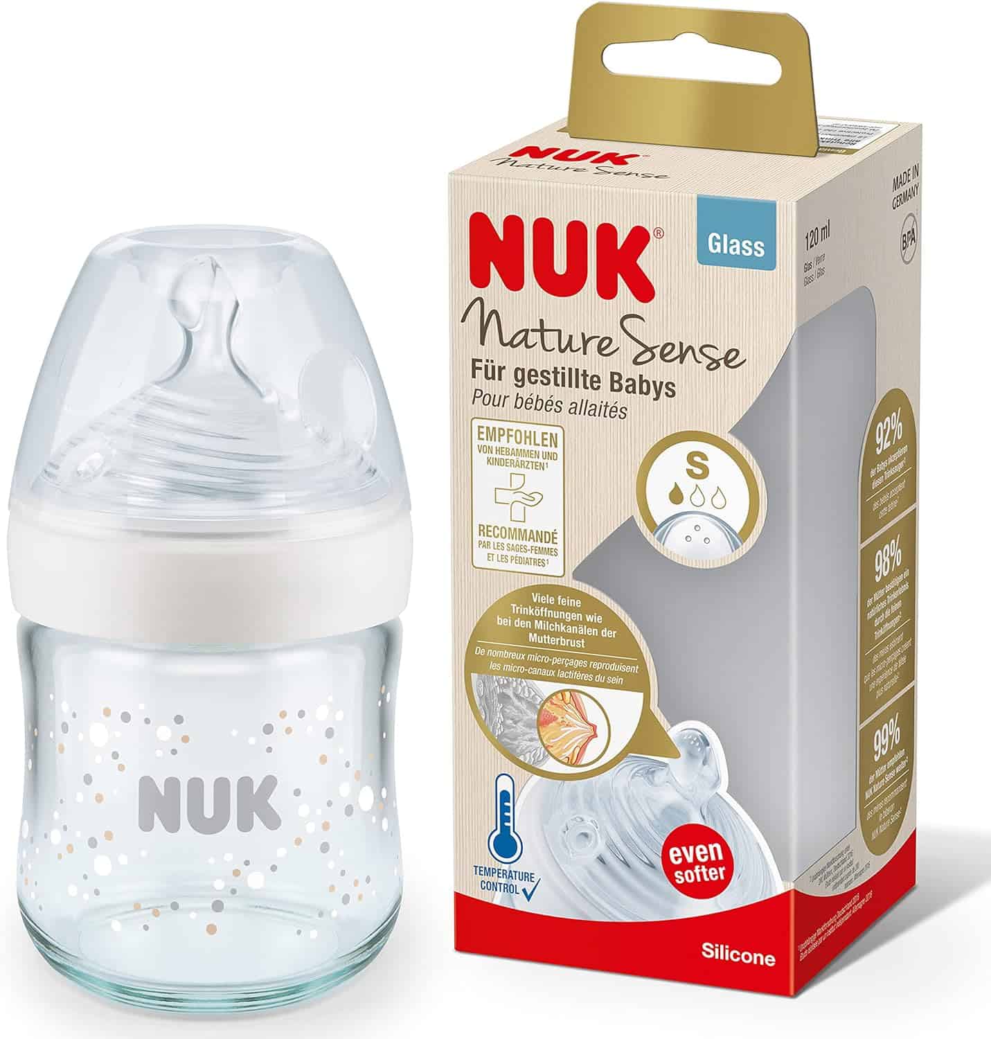 NUK biberon en verre nature sense S blanc 120 ml