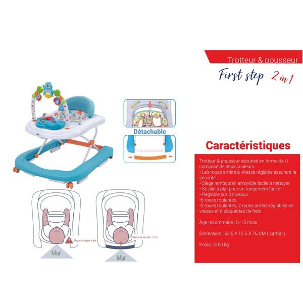 Prima Baby Trotteur Pousseur 2en1 FIRST STEP Rouge de 6mois à 18mois – Image 2