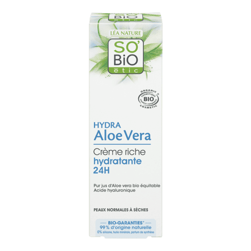 SO'BIO hydra aloe vera creme riche hydratante 24H 50 ml