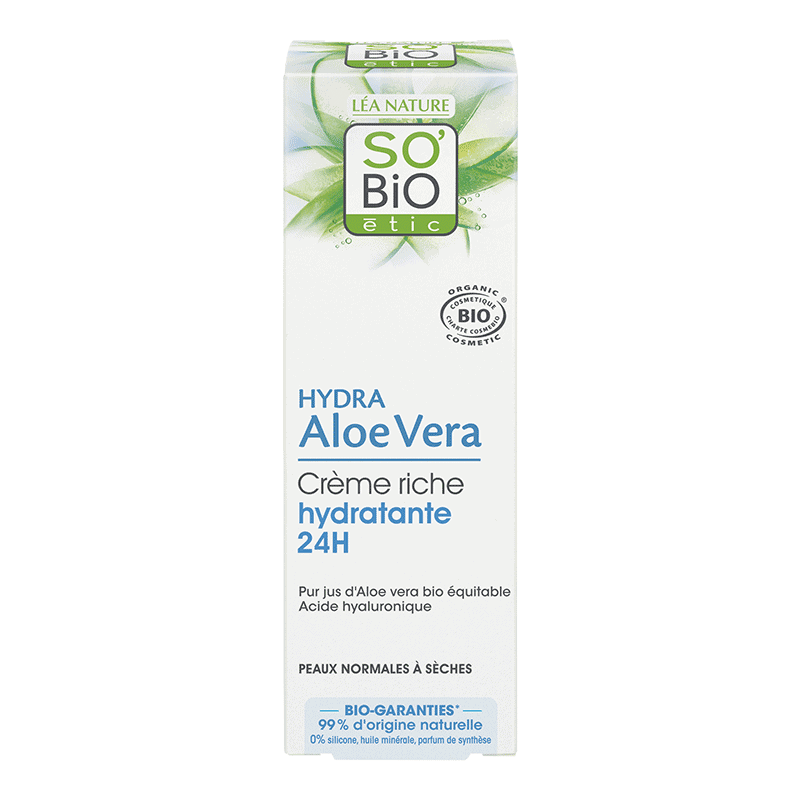 SO'BIO hydra aloe vera creme riche hydratante 24H 50 ml