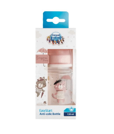 canpol babies biberon anti colique col large rose bonjour paris 120 ml