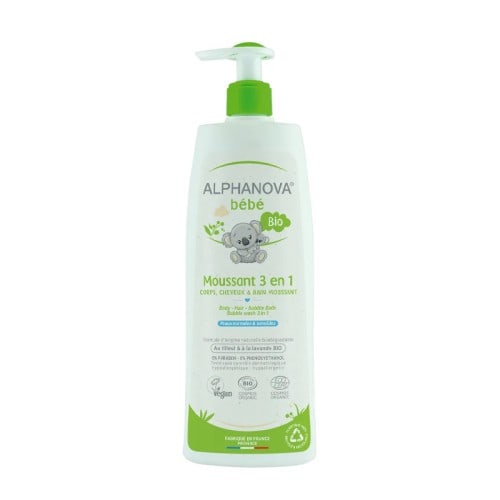 alphanova bebe bio moussant 3 en 1 peaux sensibles 500ml