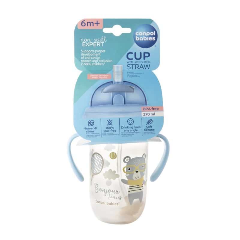canpol babies tasse anti éclaboussure bleu avec paille 270 ml 56/607 – Image 3