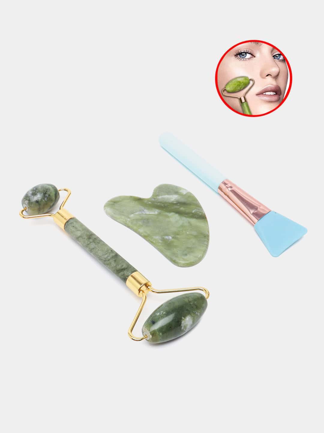 KISS LOVELY coffret de massage rouleau et gua sha + brosse pour les masque