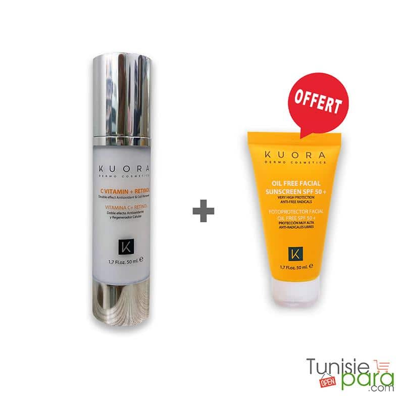 KUORA PACK Serum global vitamine C+retinol + ecran oil free spf50+