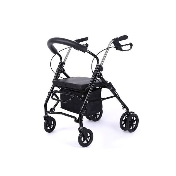 Rollator 4 roues couleur rouge, et noir avec panier et frein