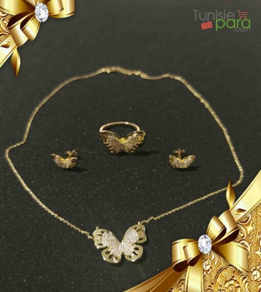 Tunisiepara collier+bague+boucle d'oreilles hypoallergénique plaqué OR