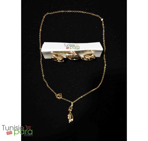 Tunisiepara collier+bague+boucle d'oreilles hypoallergénique plaqué OR
