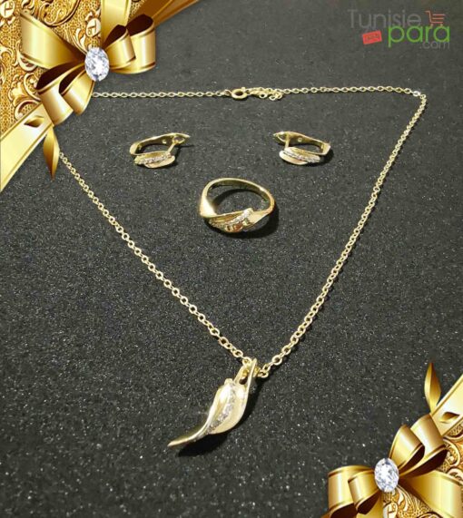 Tunisiepara collier+bague+boucle d'oreilles hypoallergénique plaqué OR